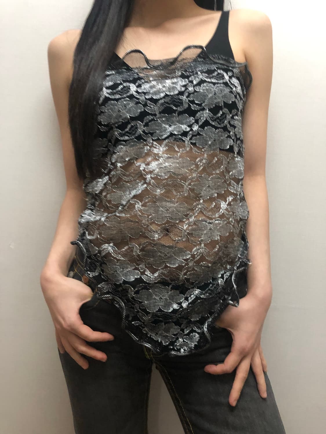 빈티지 그레이 오리엔탈 스카프 탑 상품이미지1