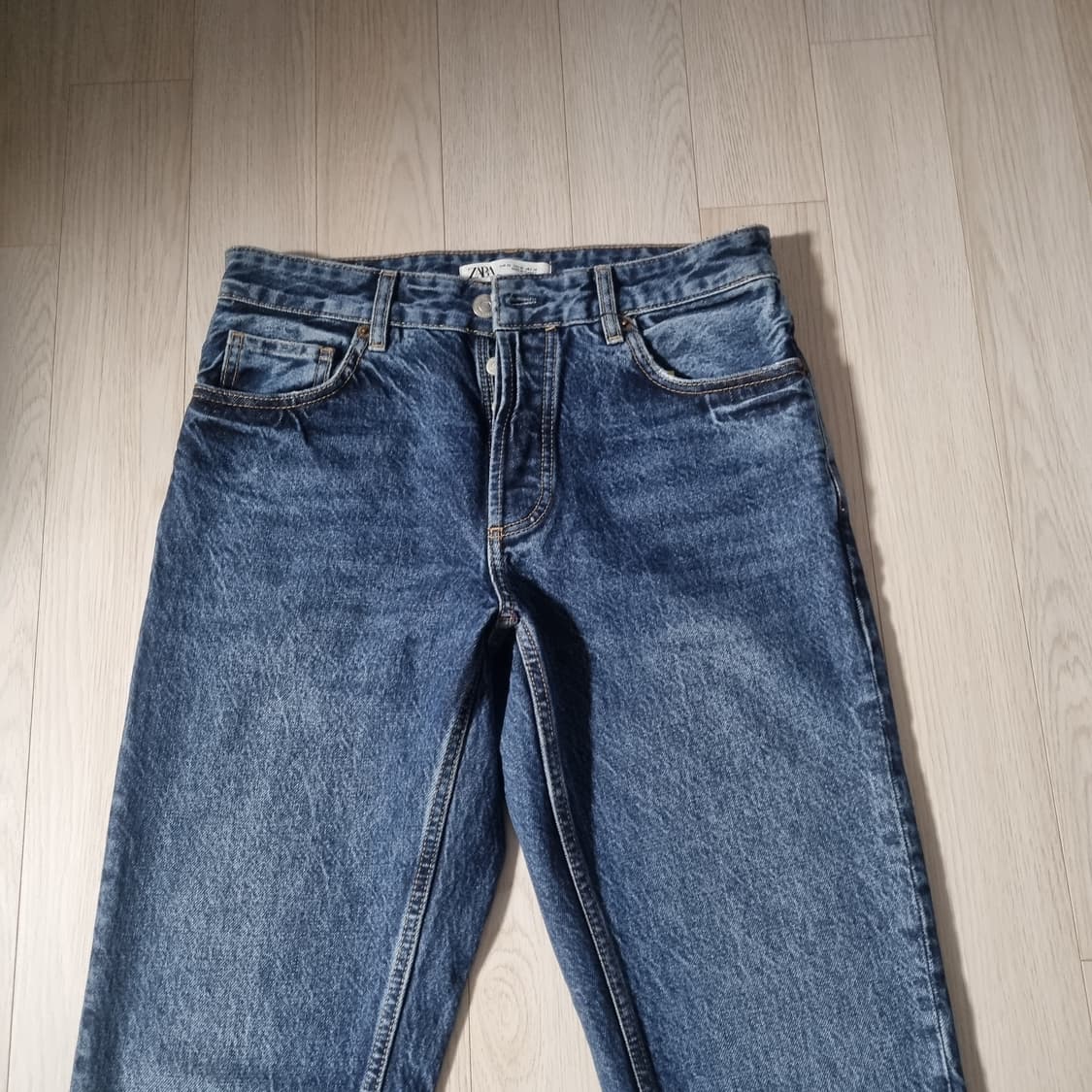 30사이즈 자라 빈티지 워시드 슬림 스트레이트 인디고 블루 데님 청바지 상품이미지2