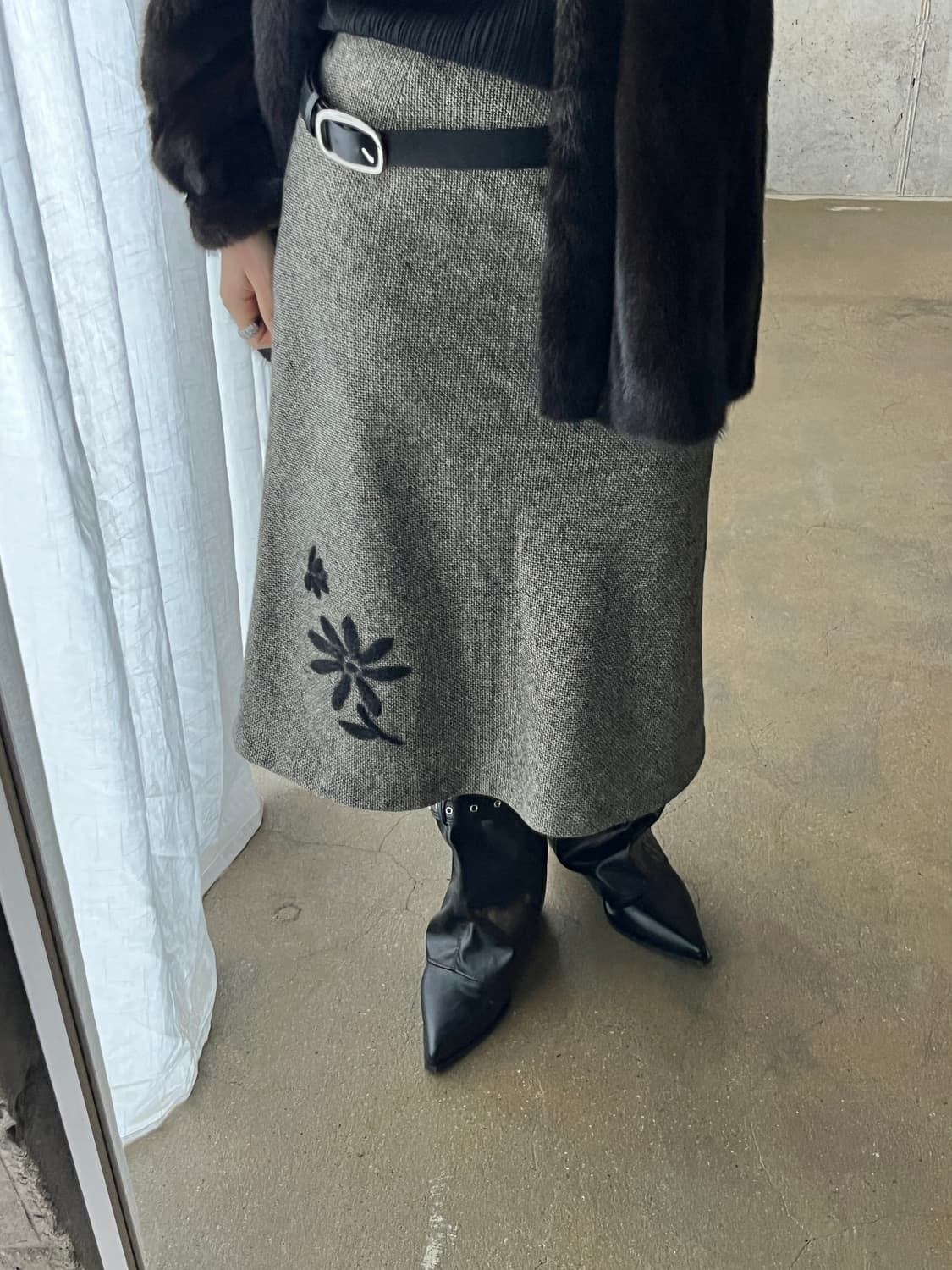 울 트위드 플로럴 스커트 그레이 상품이미지3