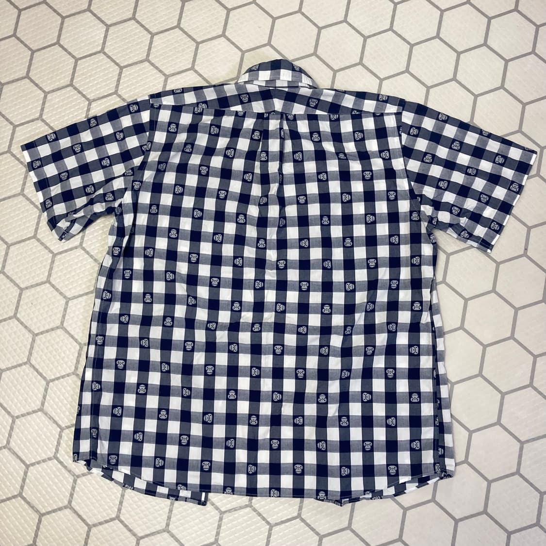 (XL) 베이프 마일로 체크 반팔 셔츠 네이비 상품이미지10