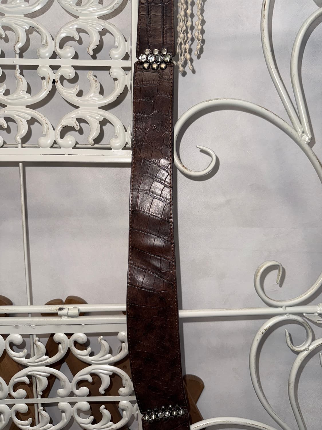 Dark brown python cubic bold buckle belt 상품이미지6