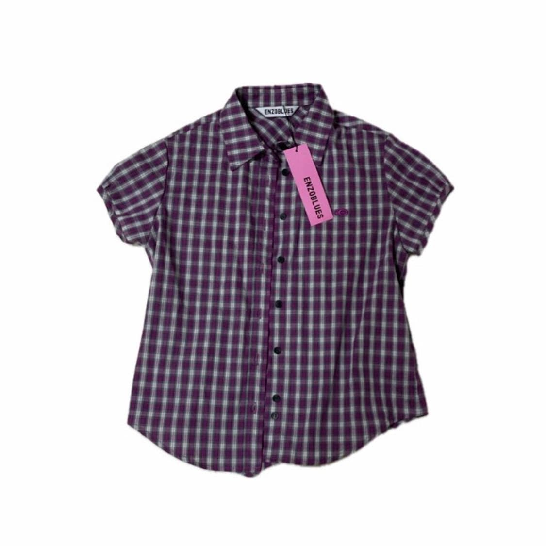엔조블루스 체크 하프 슬리브 셔츠 퍼플 상품이미지1