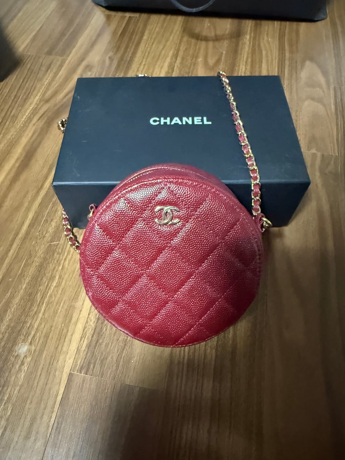 샤넬 동그리 탬버린 크로스 버건디 레드 골드체인 캐비어백  상품이미지2