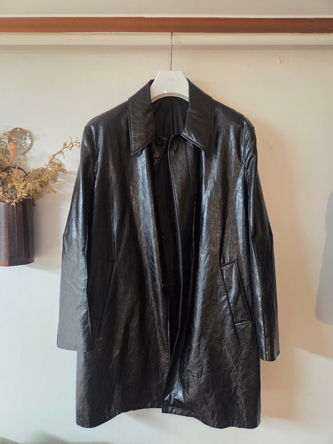 COOR 쿠어 비건 레더 싱글 카 코트 블랙 m사이즈 상품이미지1