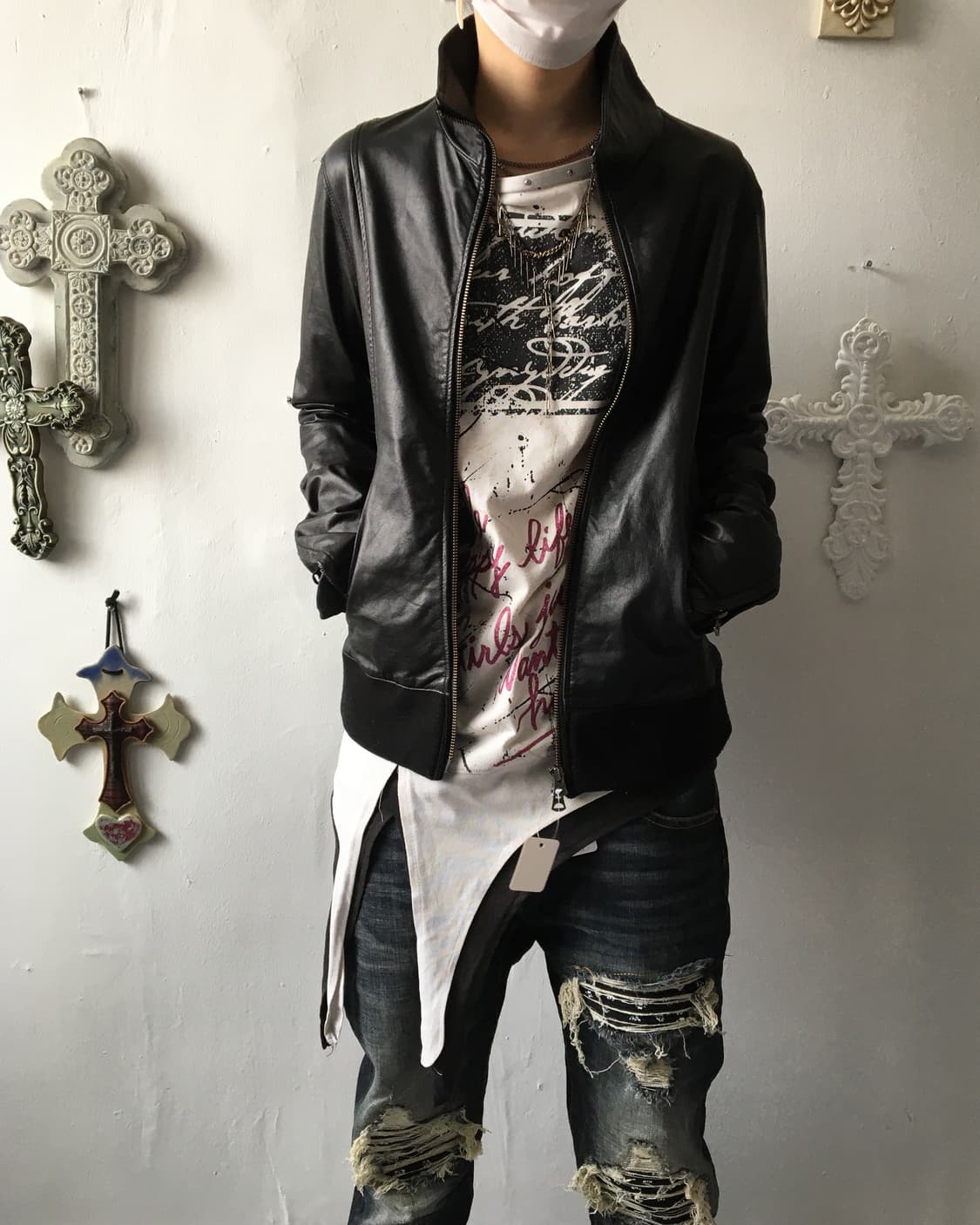 High neck lamb skin leather jacket 상품이미지9