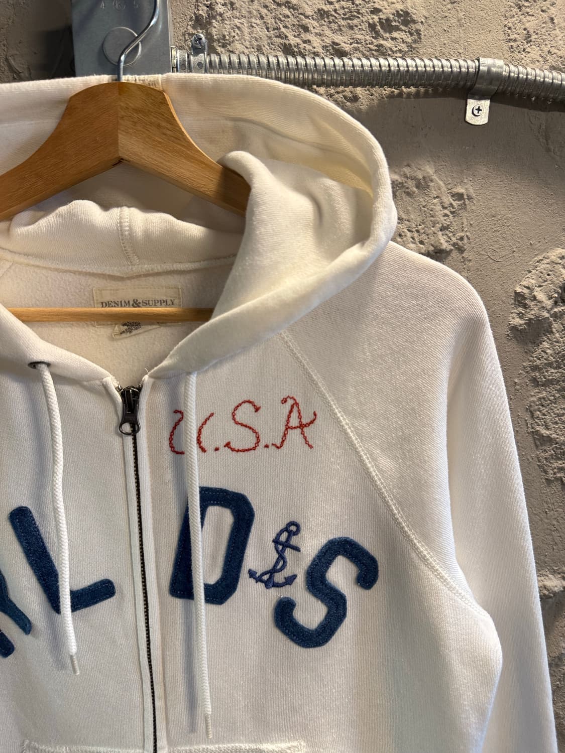 M 데님앤서플라이 랄프로렌 로고 풀집업 후드집업 화이트 상품이미지3