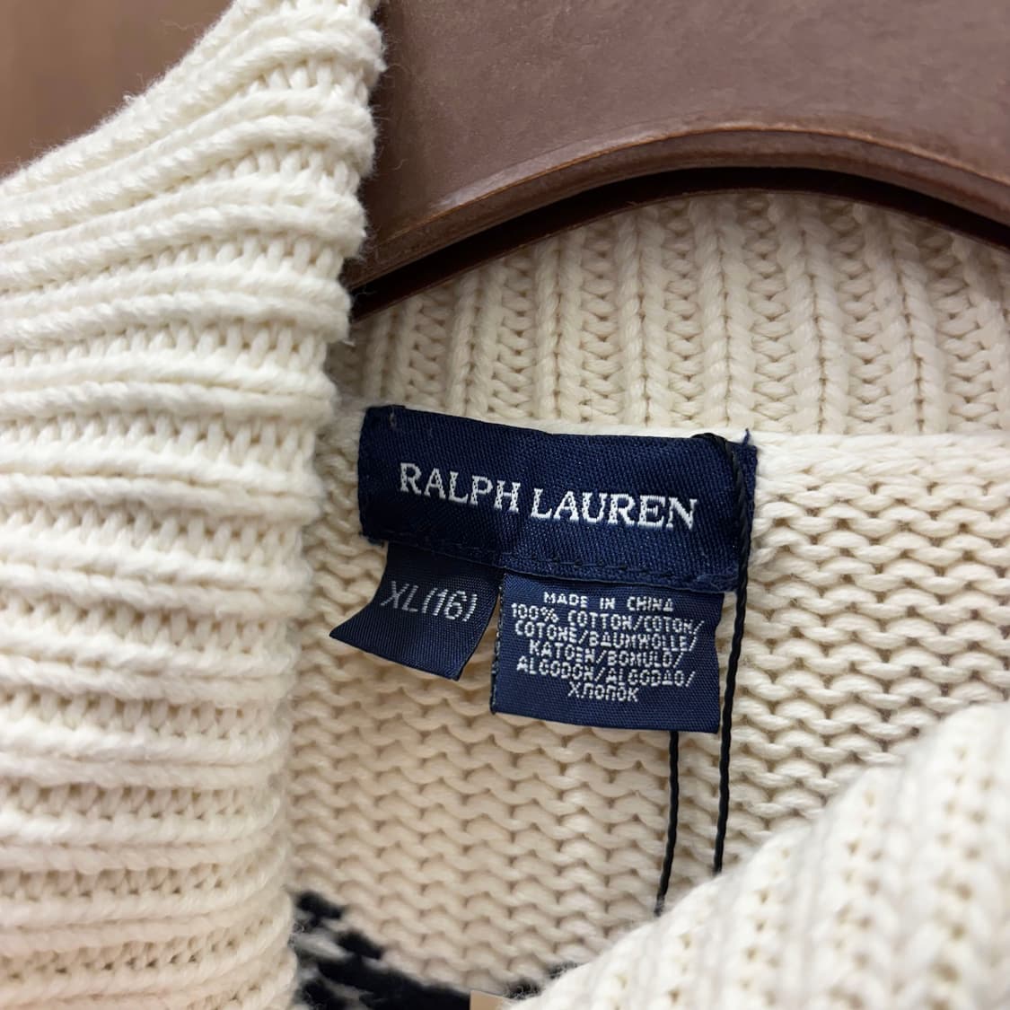 랄프로렌 하이넥 긴팔 숏 니트 블랙 페어아일 노르딕 패턴 디테일 아이보리 상품이미지6