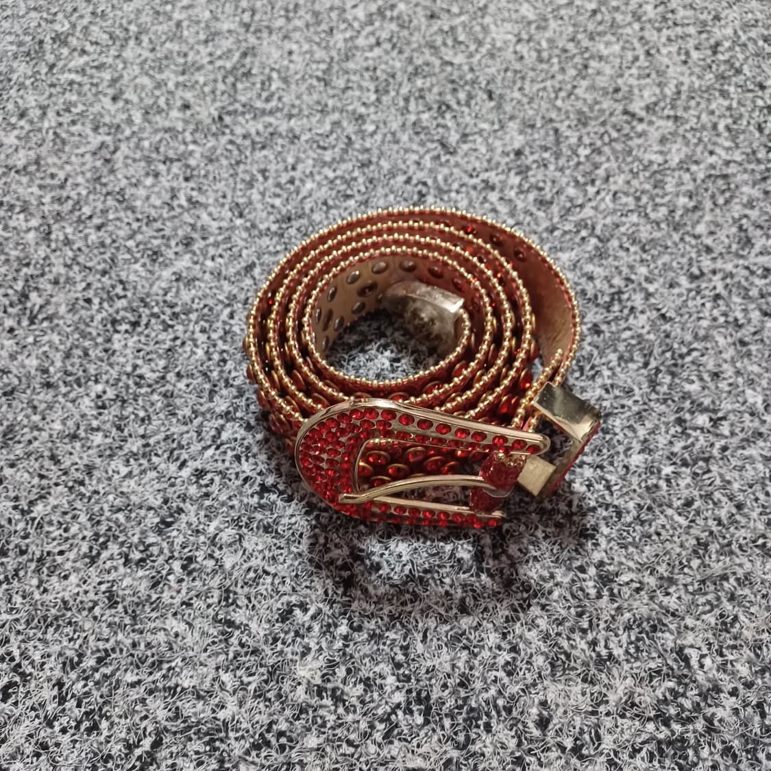 미사용 레드 큐빅 스팽글 벨트 상품이미지2