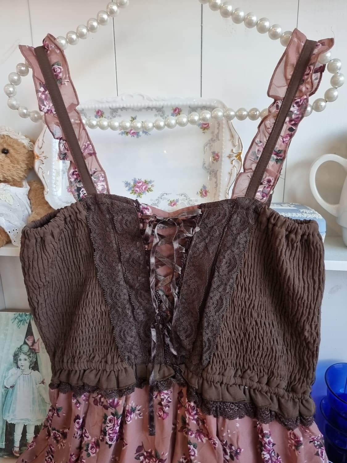 axes femme(악시즈팜므) 초코로즈 셔링 레이스 뷔스티에 원피스 상품이미지3