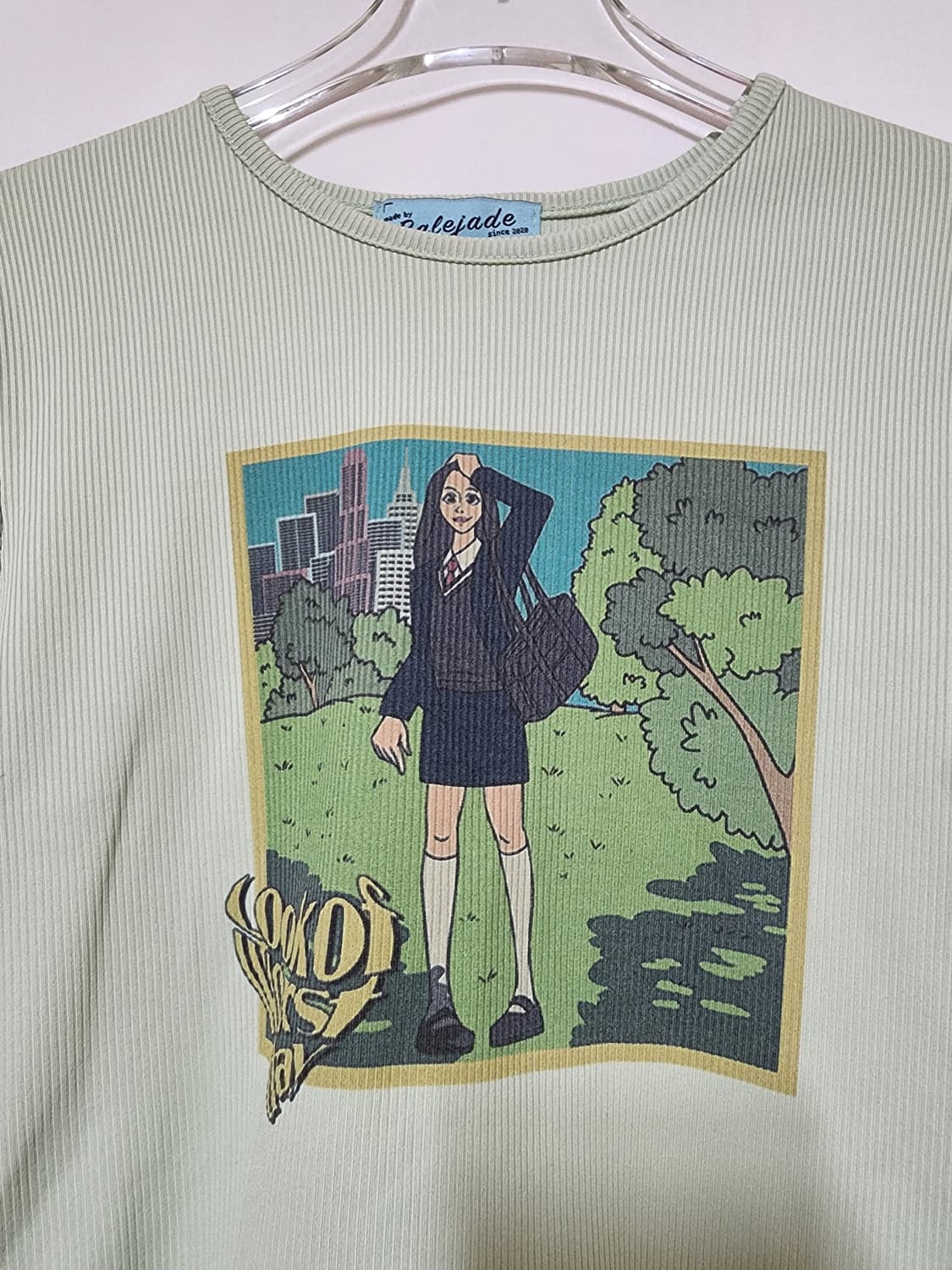 페일제이드 프린팅 긴팔티 연두 상품이미지3