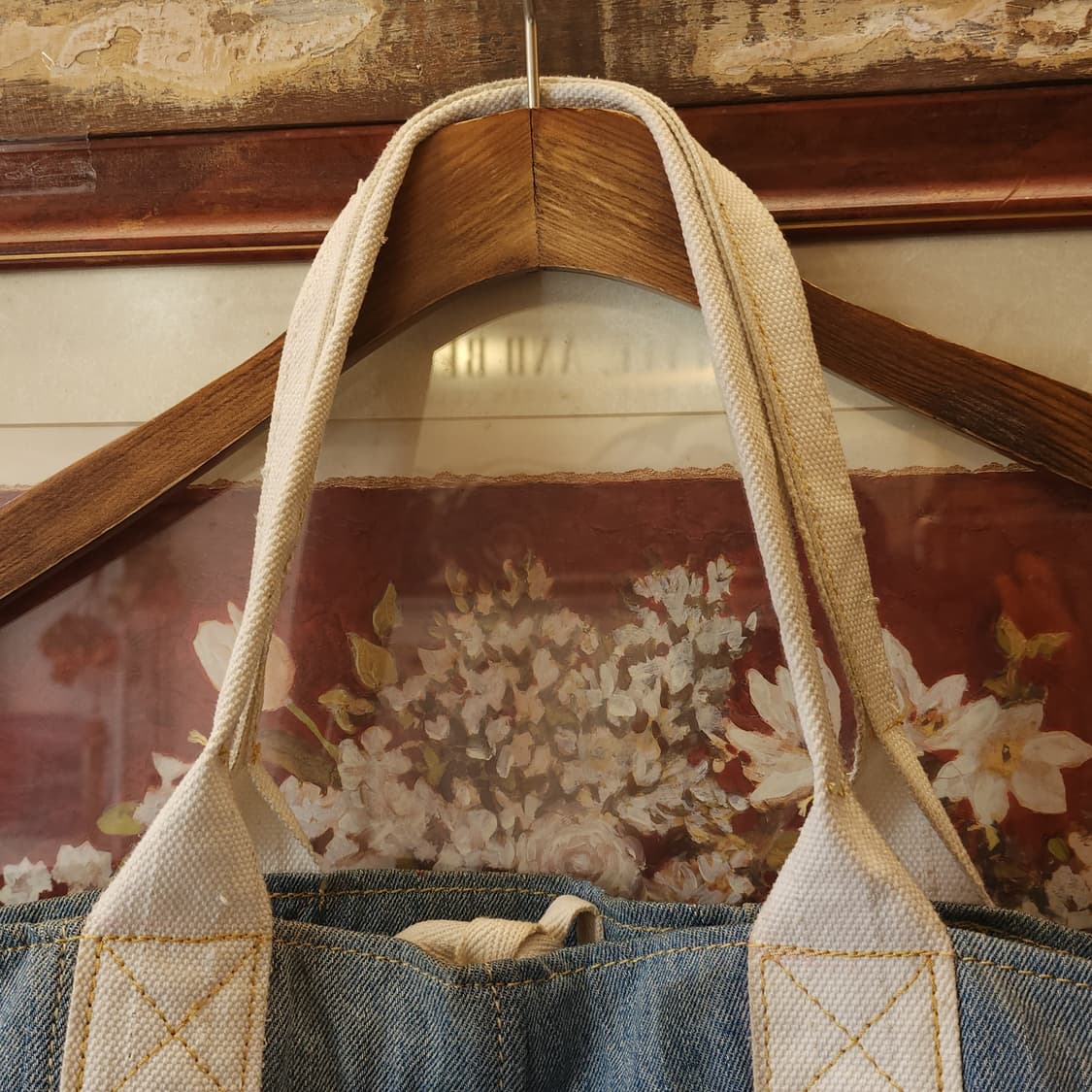 핸드 드로잉 빅토트 캔버스 데님 토트백 빈티지 더플백 리메이크 상어 상품이미지5