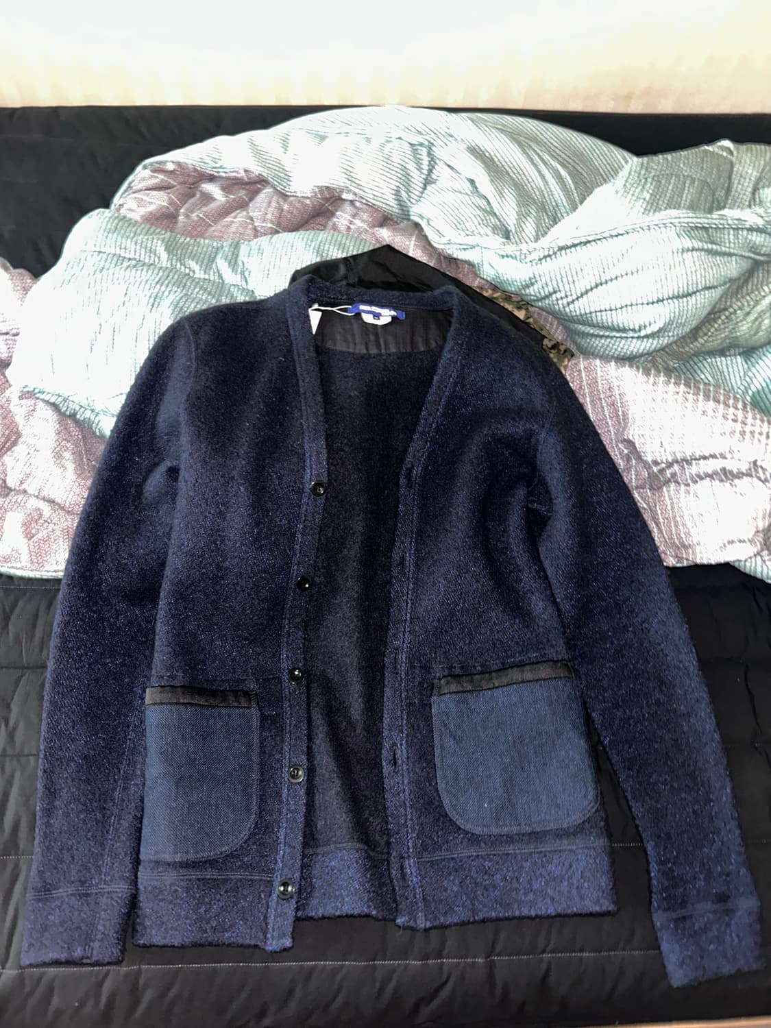 준야 와타나베 X 꼼데가르송 울 엘보우 패치 가디건 상품이미지1