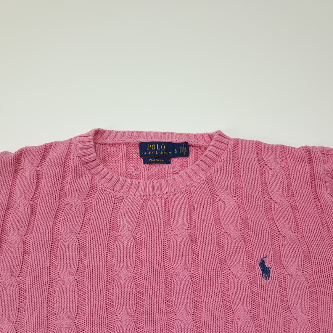 CL277 L 폴로 피마코튼 케이블 반팔 핑크 니트 스웨터 상품이미지2