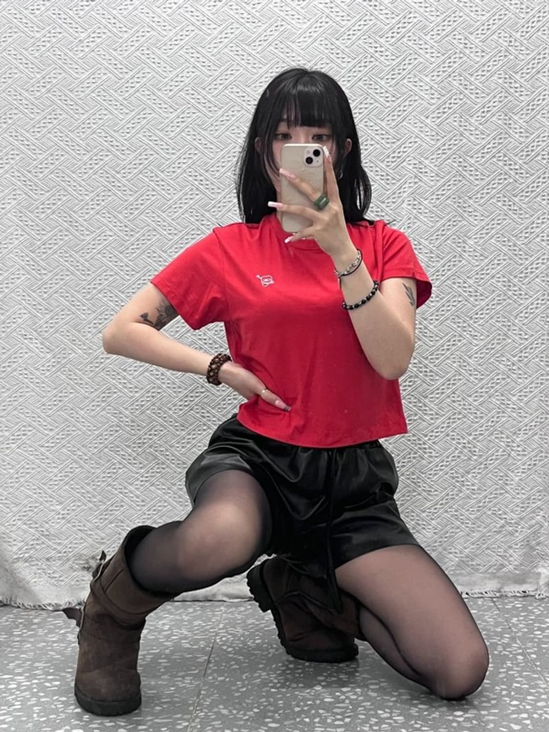 OIOI 컬렉션 빈티지 Y2K 레트로 키치 크롭 반팔티 M C12108 상품이미지2
