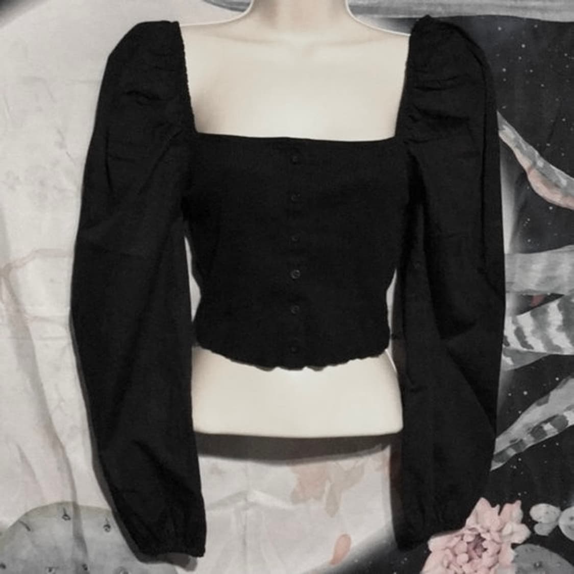 Zara 퍼프 슬리브 탑 블랙 상품이미지5