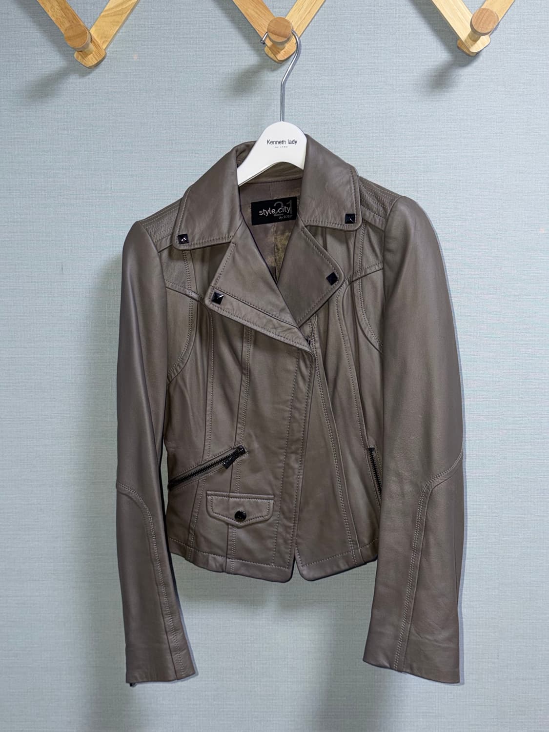 Soup 그레이 가죽자켓 상품이미지1