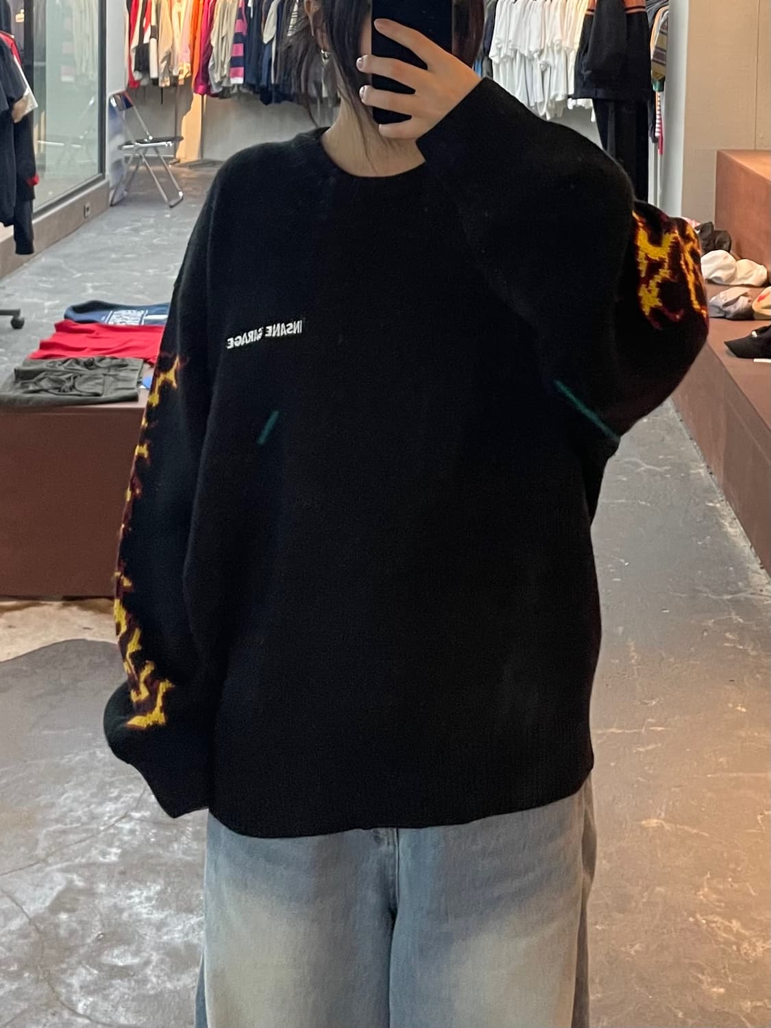 인세인개러지 플레임 자카드 블랙 니트 H2382 상품이미지1