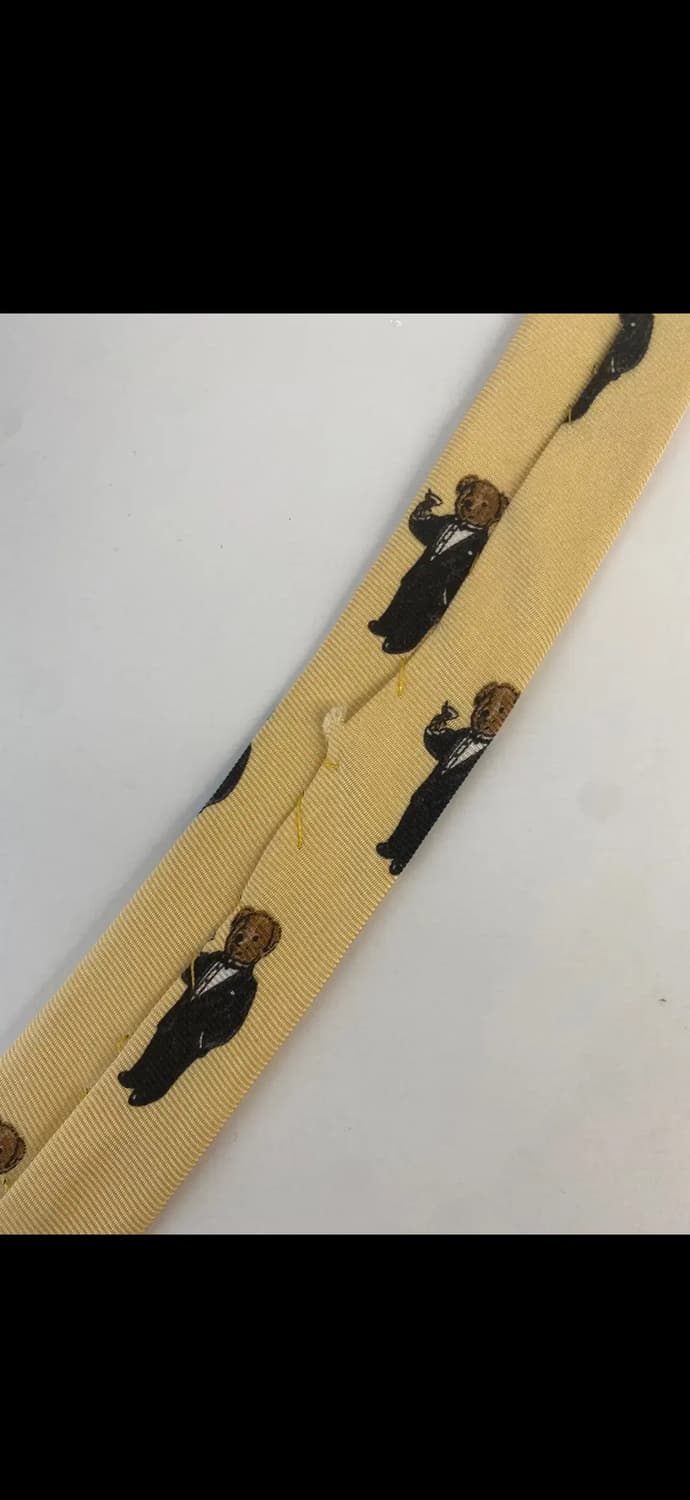 올드 폴로 POLO 와인잔 곰돌이 패턴 USA 메이드 실크 넥타이 상품이미지5