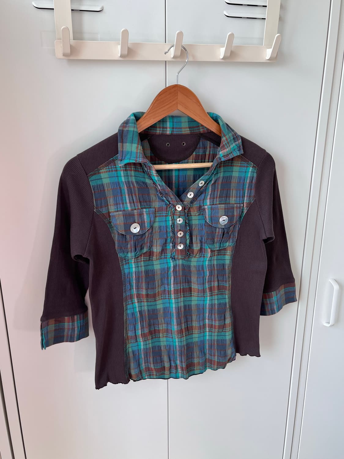 Apaiser 체크 레이어드 카라 티셔츠 상품이미지4