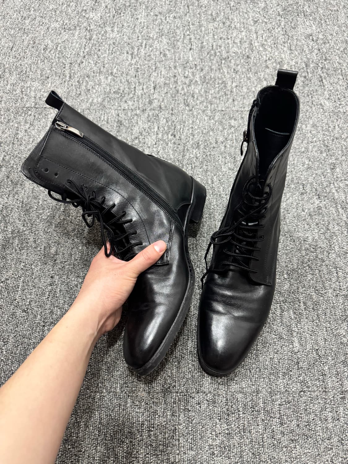 웨스턴 카우하이드 레이스업 컴뱃 블랙 부츠 42 상품이미지6