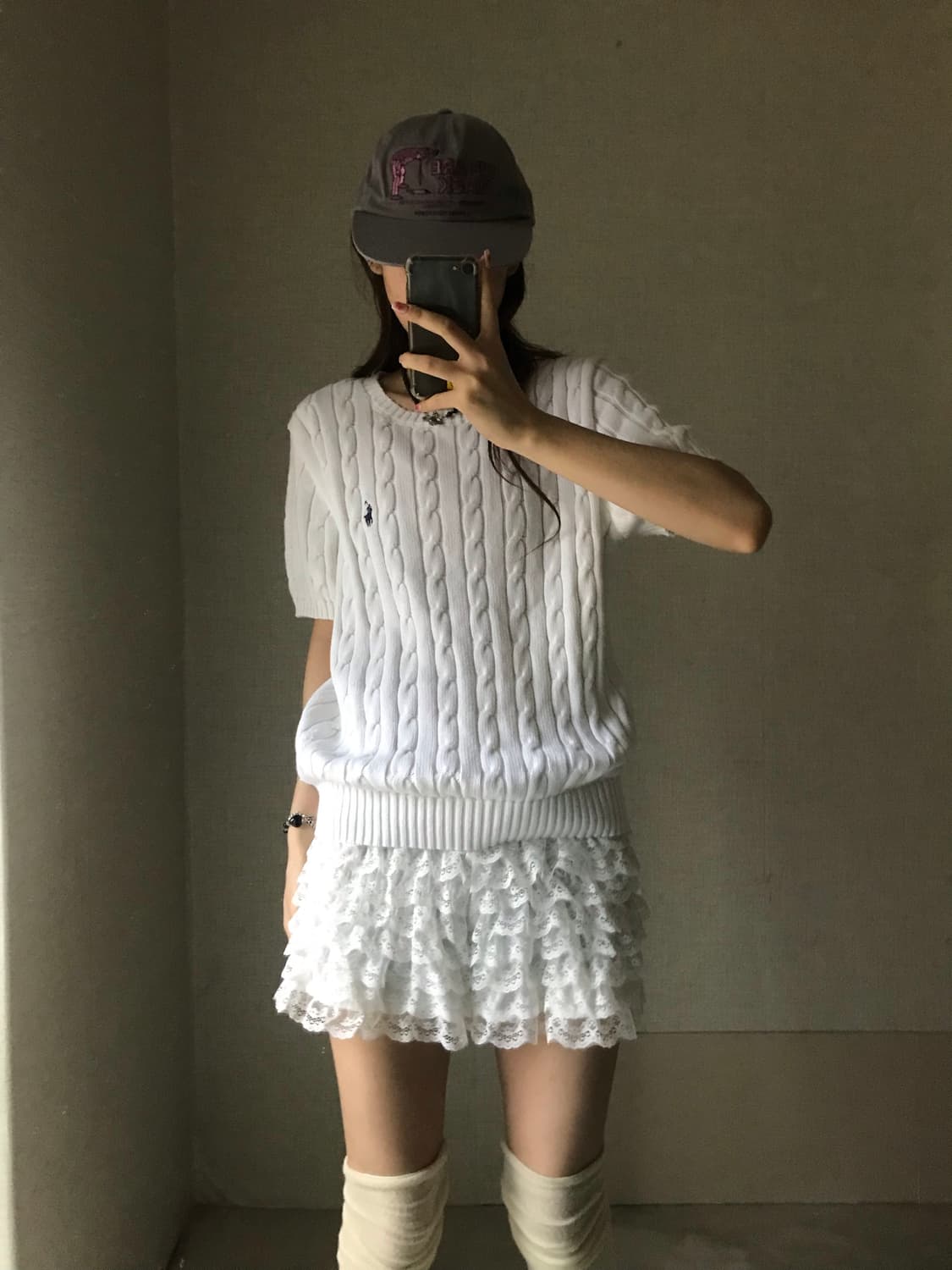 폴로 화이트 케이블 반팔니트 상품이미지3