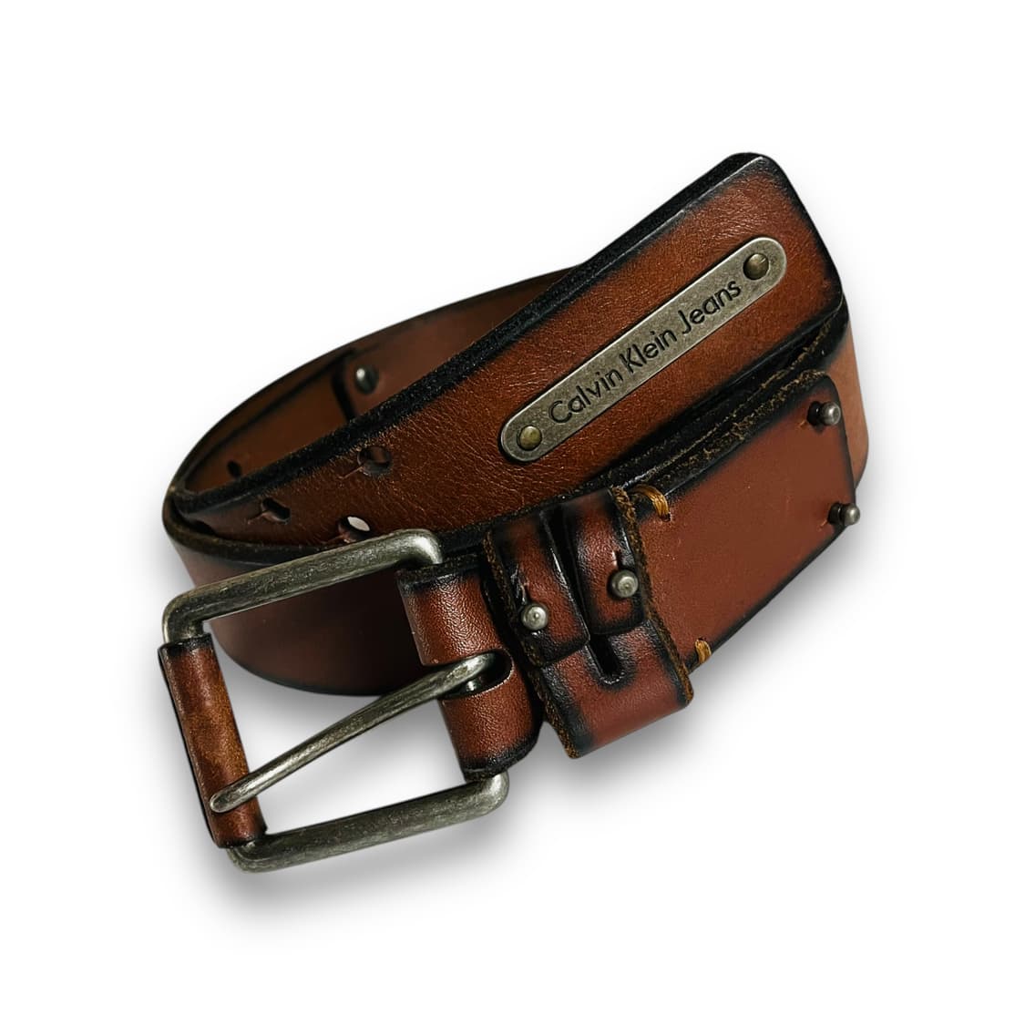 캘빈 클라인 미니멀 웨스턴 브라운 레더 벨트 상품이미지1