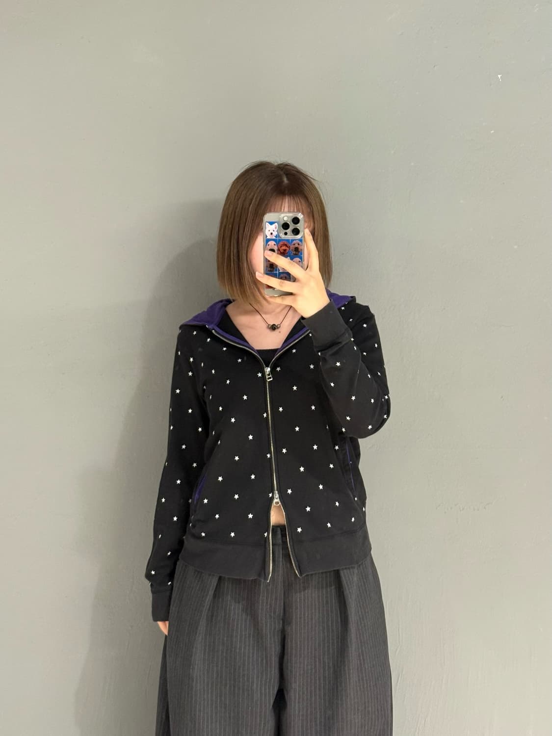 star pattern 2-way hood zip-up 상품이미지2