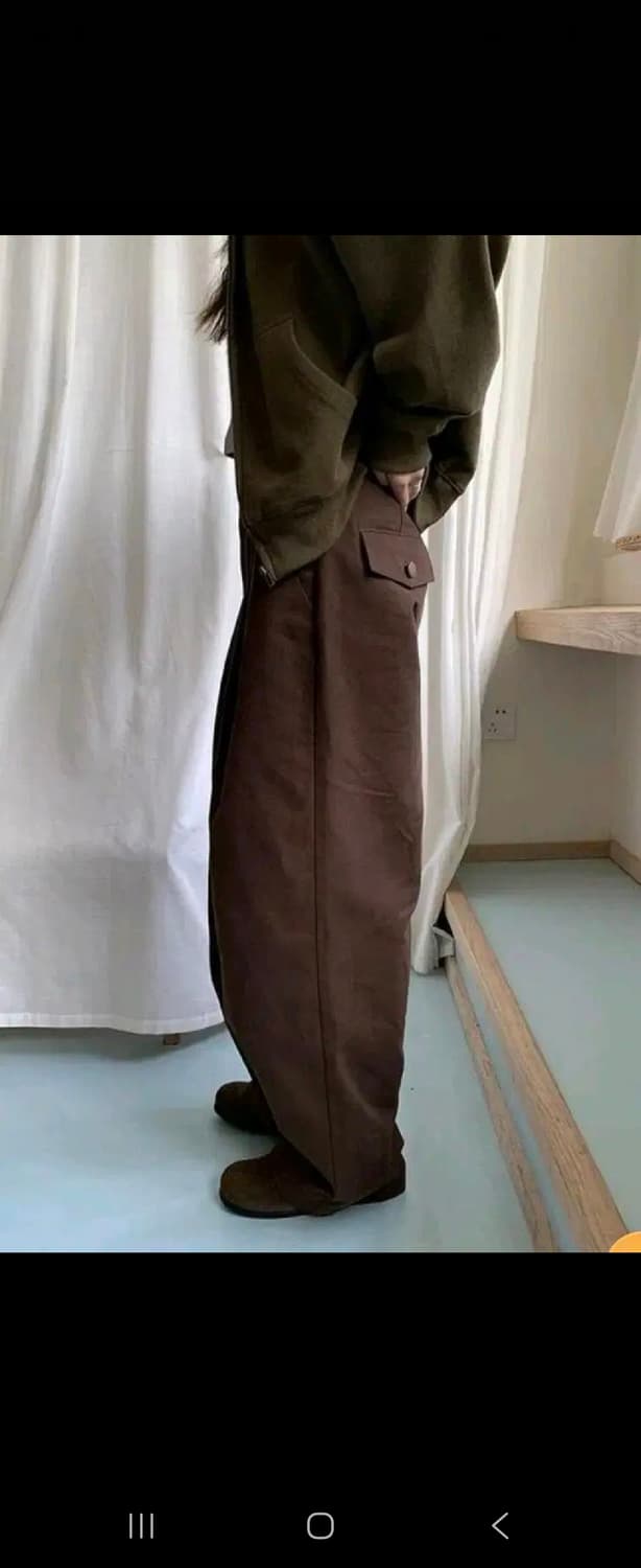 히피베 Hellooo Eat 플리츠 스트레이트 캐주얼 팬츠 브라운 XS 상품이미지4