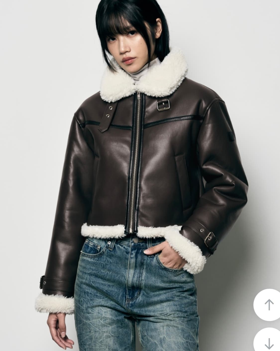 오블리크 오버핏 레더 무스탕 자켓 [BROWN] 상품이미지2