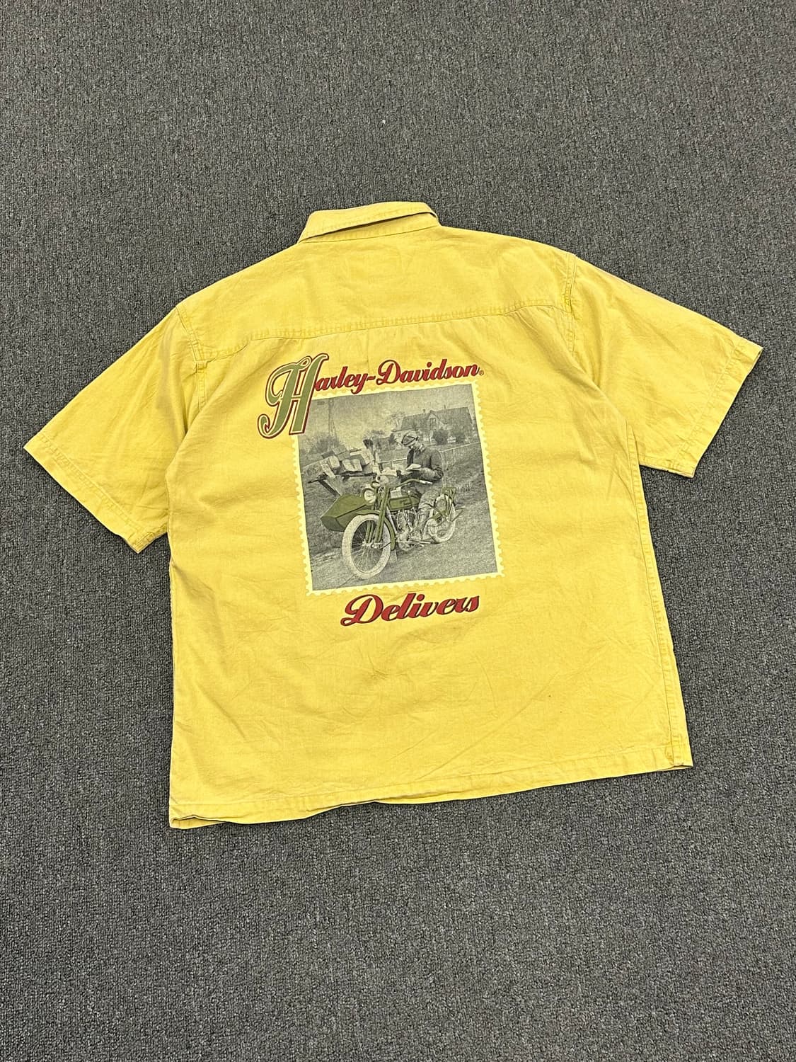 M)할리데이비슨 빈티지 프린팅 옐로우 반팔셔츠 상품이미지7