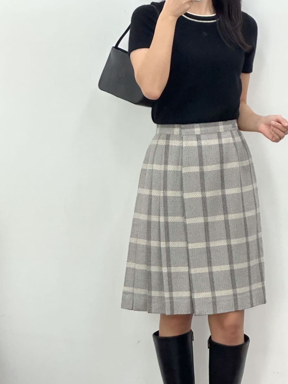 courreges / 꾸레쥬 그레이 체크 울 랩스커트  상품이미지2