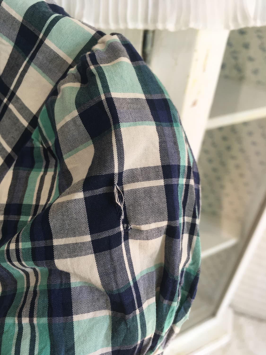 일본빈티지 핀터 민트 체크 러플 퍼프 블라우스 상품이미지9