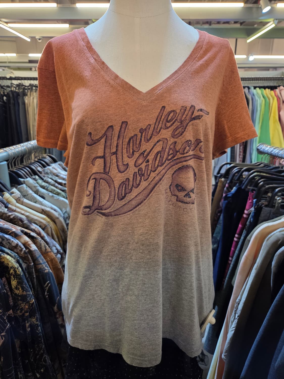 할리데이비슨 오렌지 그라데이션 스컬 반팔티 상품이미지3