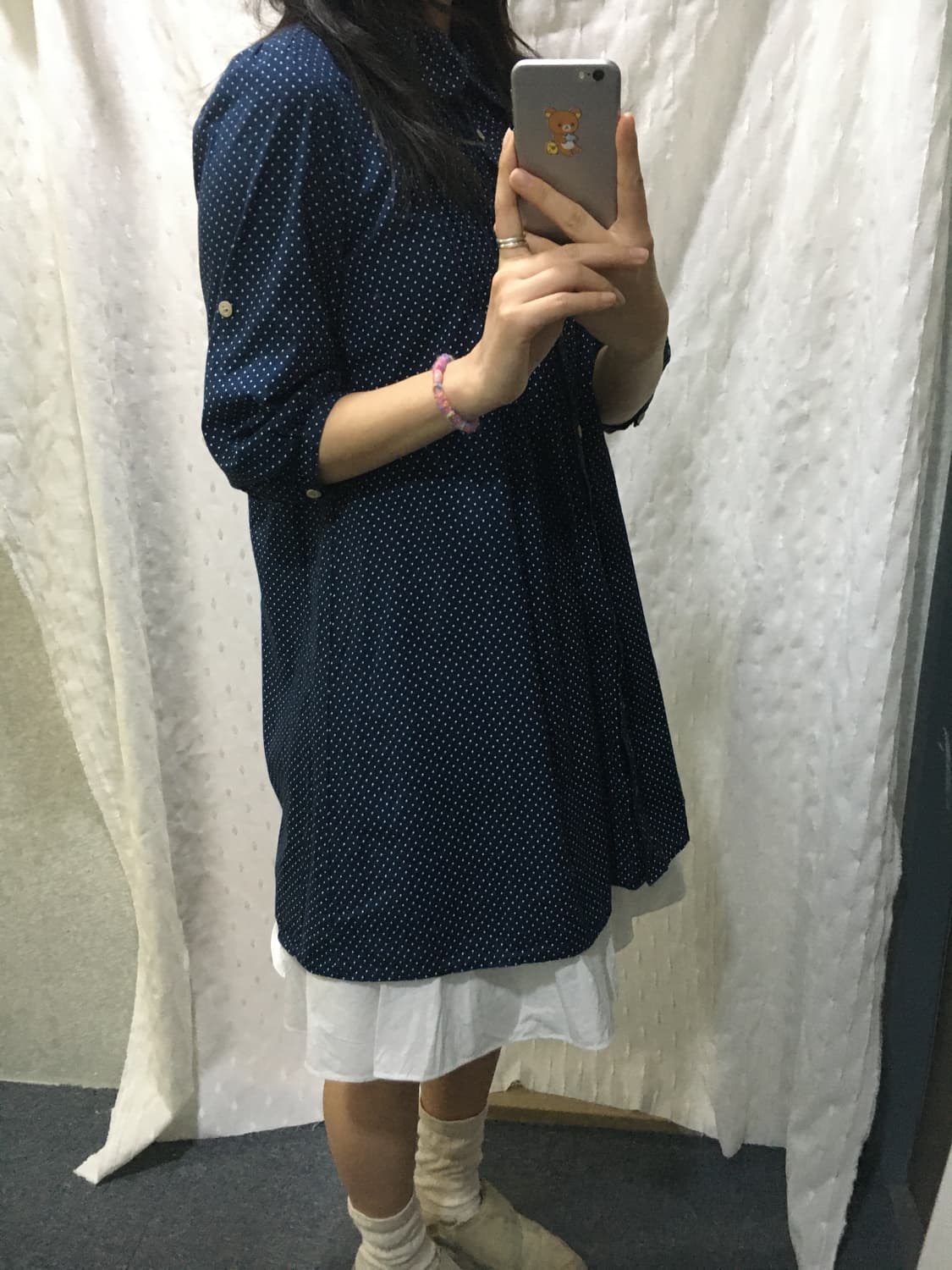 네이비 도트 7부 원피스  상품이미지4