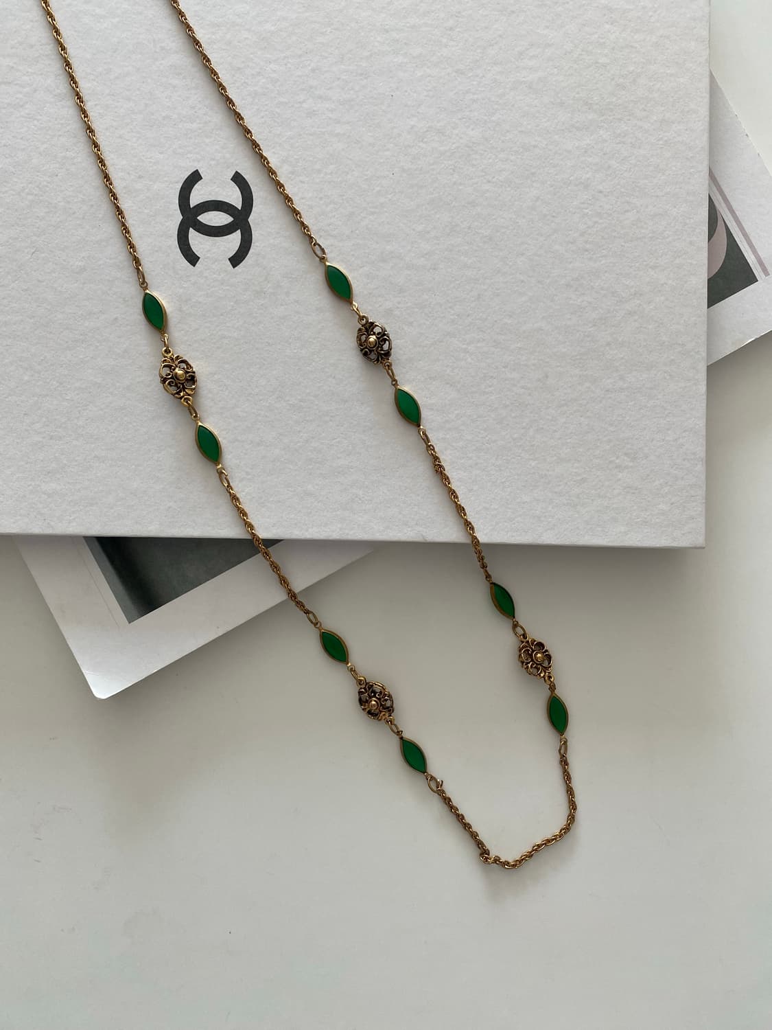 빈티지 그린 플라워 골드 롱 목걸이 상품이미지6
