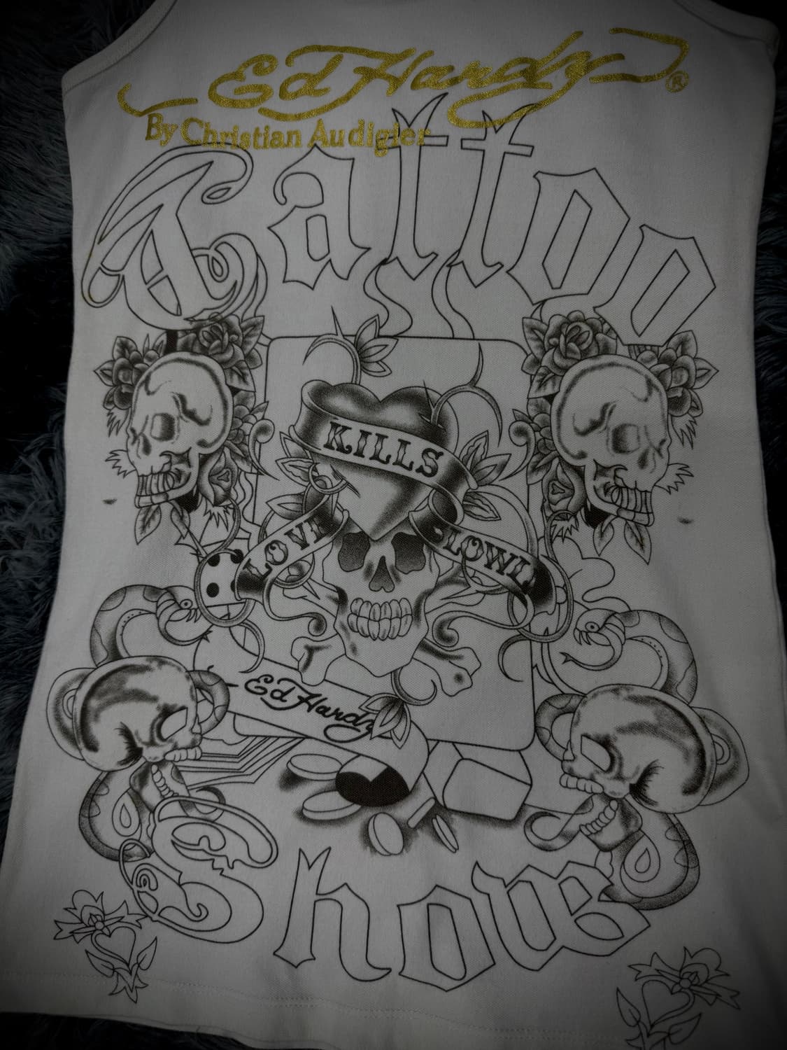 Ed Hardy 스컬 큐빅 디테일 Y2K 슬리브리스 상품이미지9