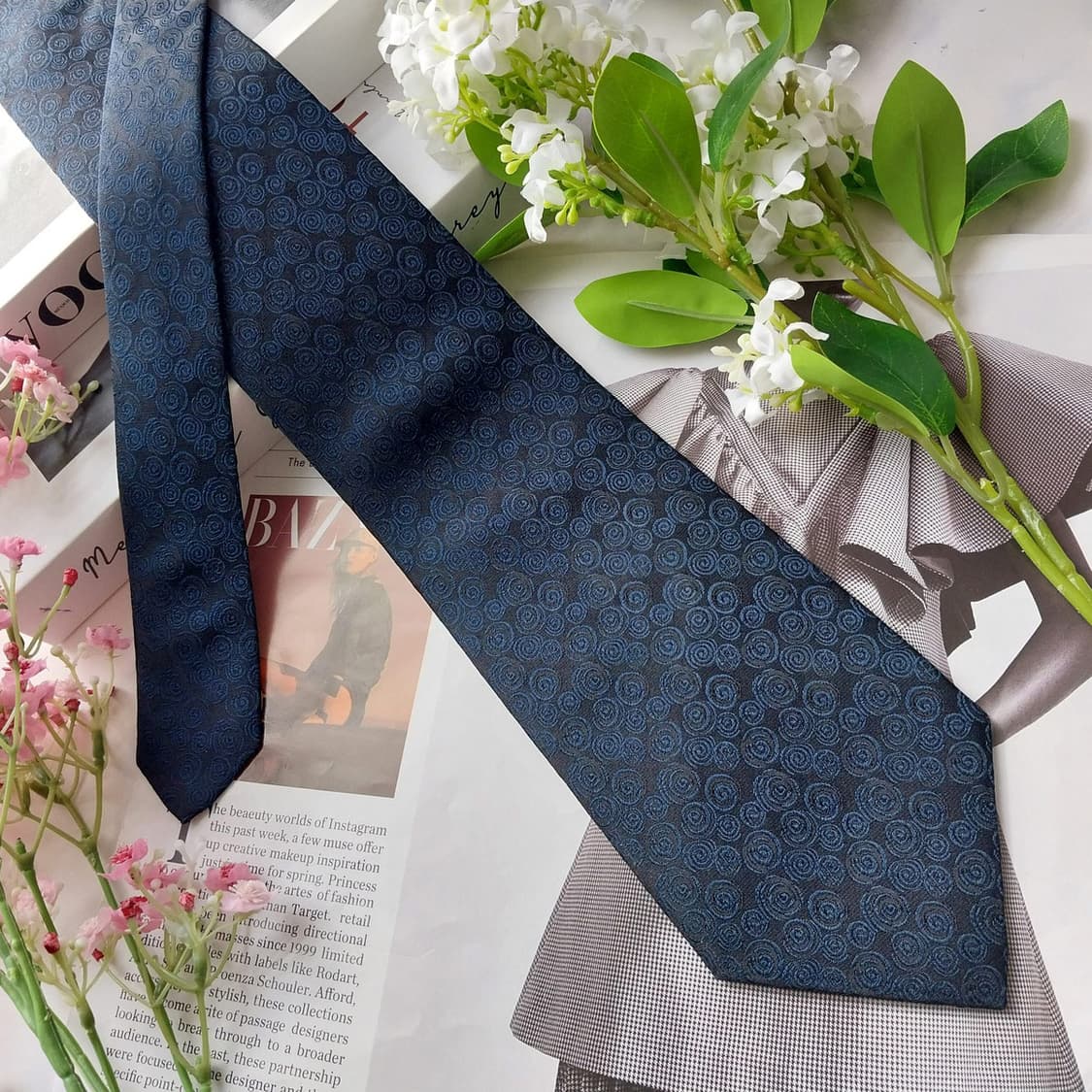 까르뱅 실크 네이비 소용돌이 자카드 넥타이 9.4cm A+등급 K2106 상품이미지4