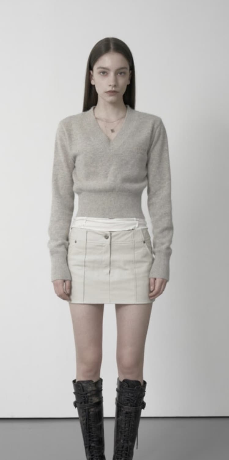 보헤미안서울 앙고라 브이넥 니트 베이지 상품이미지1