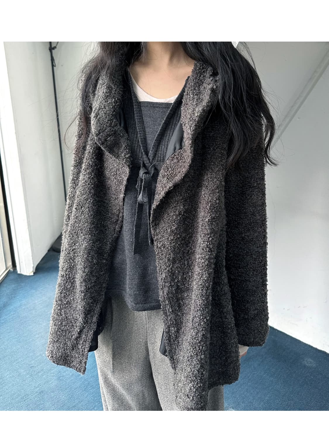 Boucle fabric 1B design wide jacket 상품이미지1