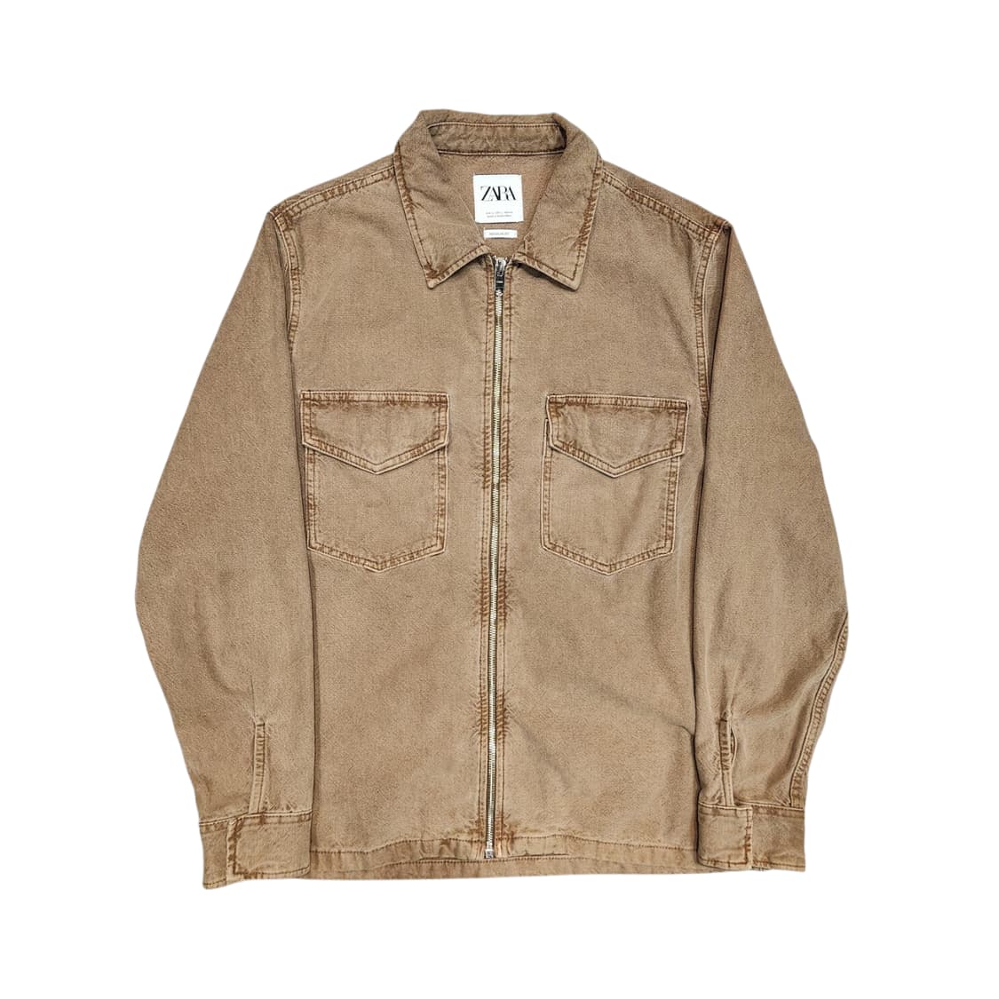 자라 워싱 코튼 집업 자켓 브라운 (L) 상품이미지1