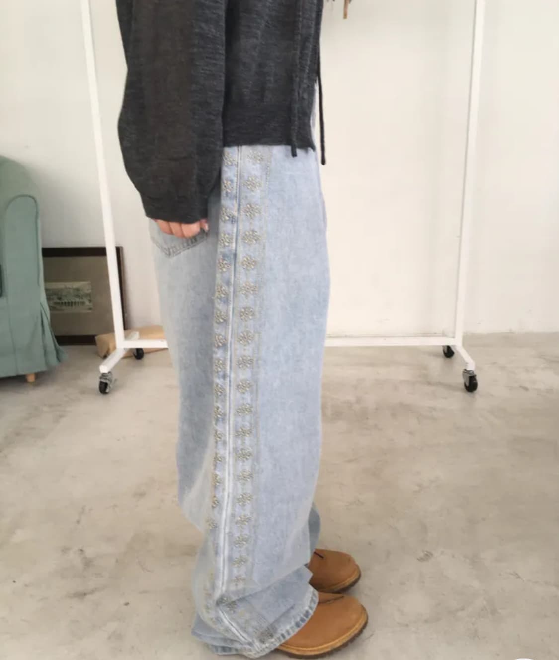 소브 루트 자수 데님 팬츠 wide denim pants 상품이미지2