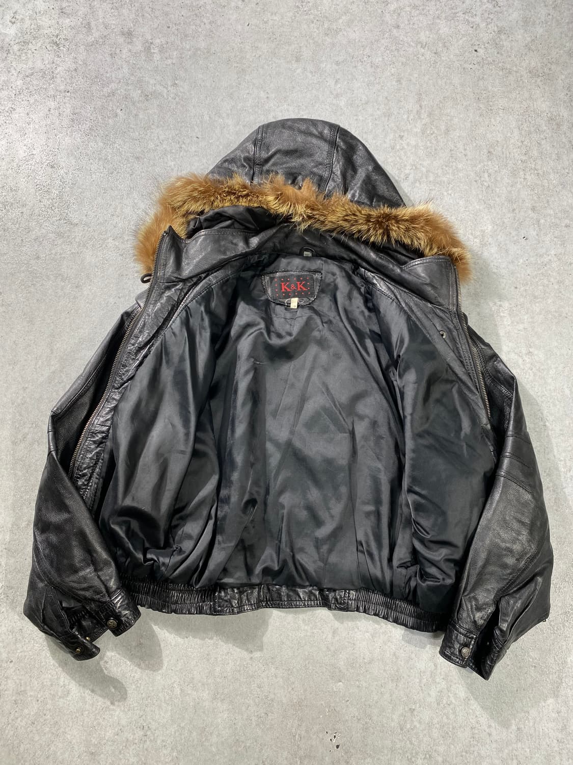 [M] 90s Vintage 빈티지 양가죽 크롭 레더 퍼 후드 자켓 상품이미지6