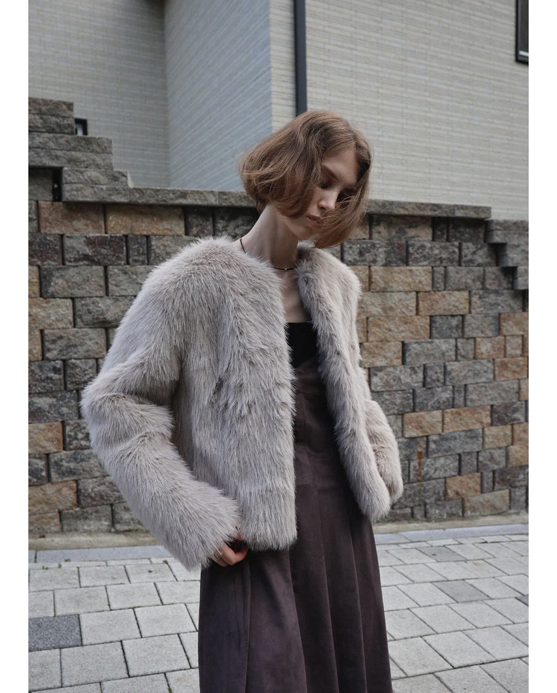 리히트 퍼 자켓 그레이 reheat eco fur jacket 상품이미지1