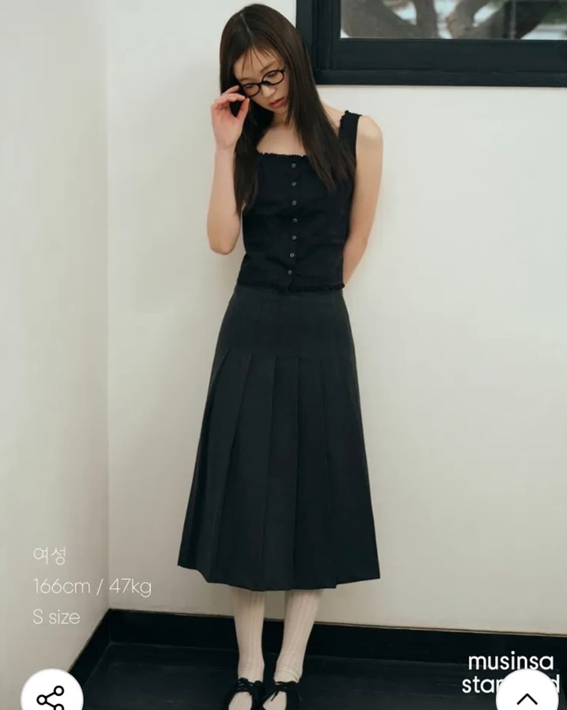 무신사스탠다드 우먼 플리츠 미디스커트 차콜그레이 M 상품이미지1