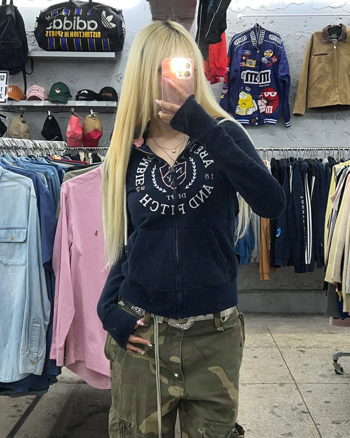 착샷O 아베크롬비 네이비핑크 딱붙 후드집업 상품이미지3