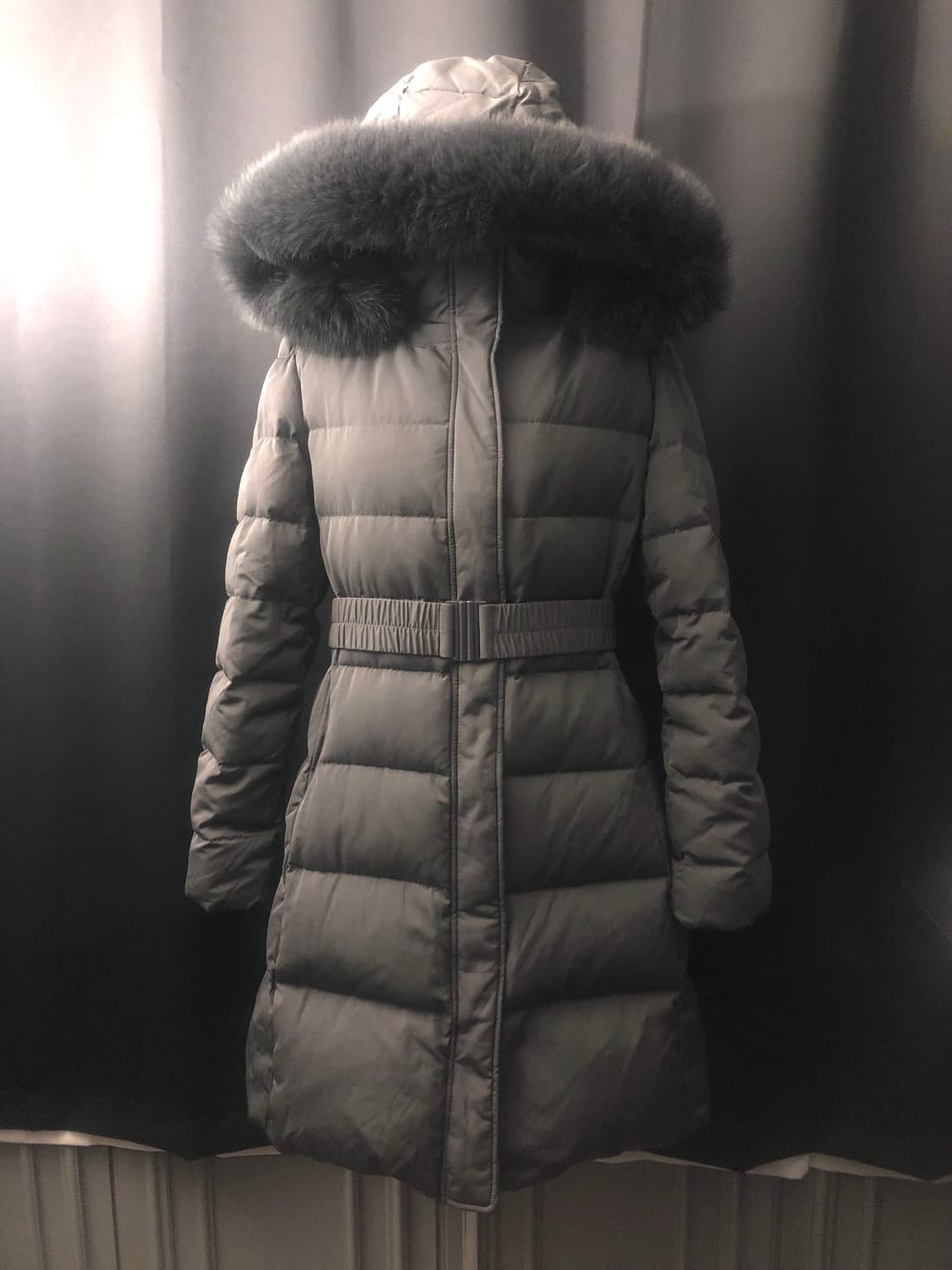 로엠 폭스퍼 벨티드 덕다운 롱패딩 그레이 M 상품이미지1