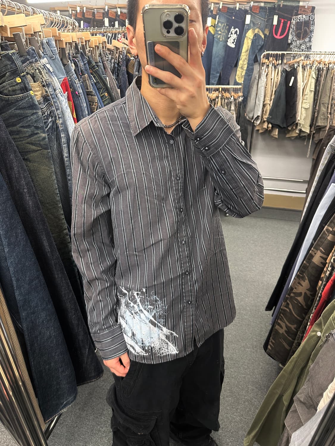 L) 아메리칸 빈티지 프린팅 스트라이프 셔츠 상품이미지1
