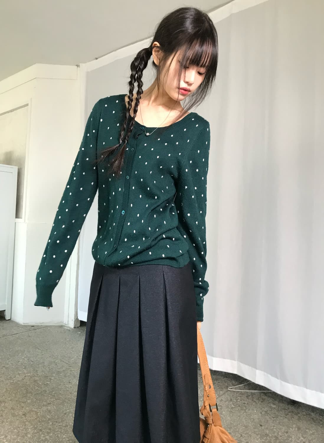 그린 도트 가디건 상품이미지1