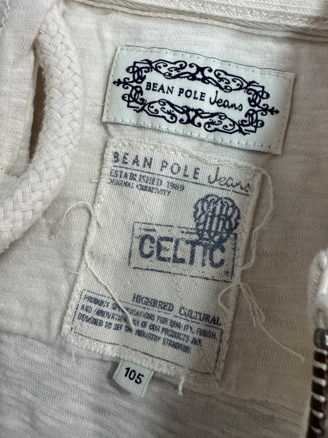 빈폴 진 Bean Pole 빈티지 아이보리 후드집업 L 상품이미지3