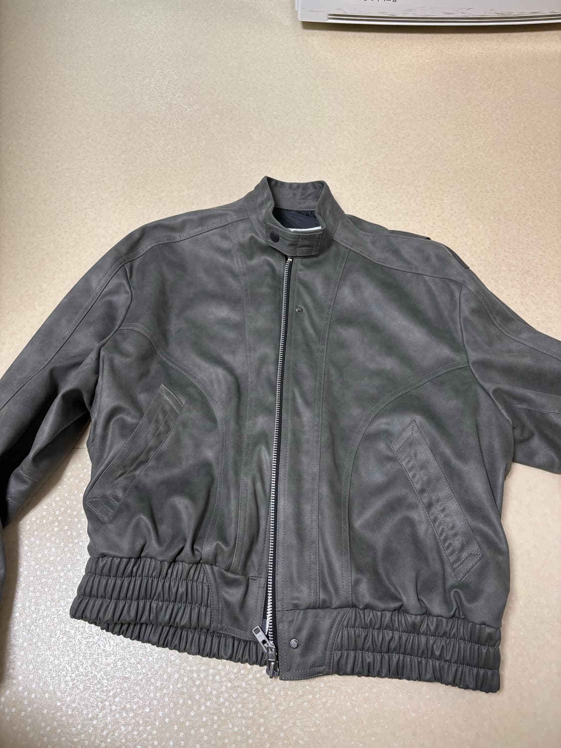 알렌느 바이커 디테일 스크랩 포우 레더 3D 블루종 그레이 상품이미지3